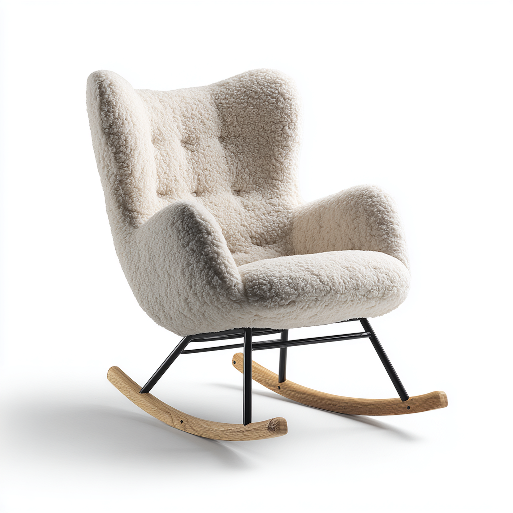 Fauteuil à bascule en tissu blanc 77x80x92 - blanc - design moderne tissu peluche accoudoirs-Dwellingosa