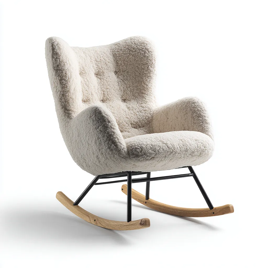 Fauteuil à bascule en tissu blanc 77x80x92 - blanc - design moderne tissu peluche accoudoirs-Dwellingosa