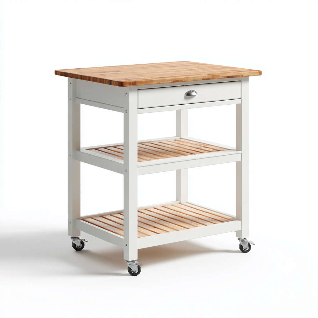 Dessertes et chariots bois-métal 80x50x90 cm - blanc-bois - style moderne-Dwellingosa