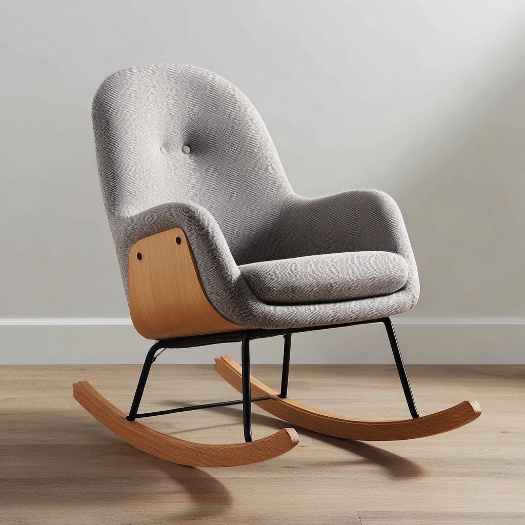 Fauteuil à bascule en tissu gris 76x80x92 - gris - design moderne accoudoirs tissu-Dwellingosa