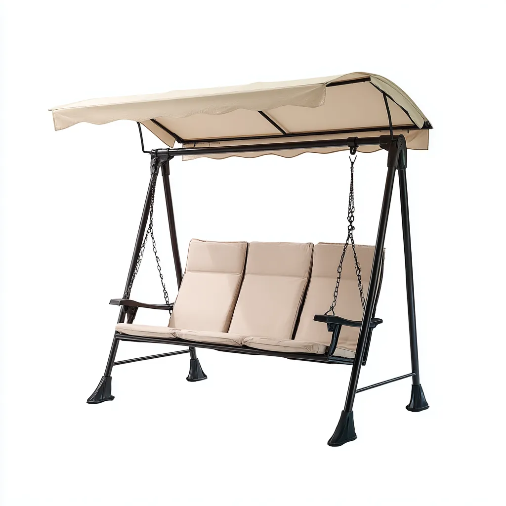 Chaise suspendue métal-tissu 192x115x165 cm - noir-beige - style détente extérieure-Dwellingosa