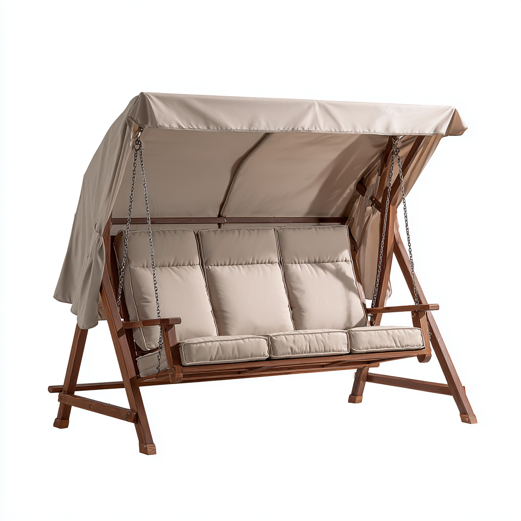 Chaise suspendue bois 190x120x165 cm - beige - usage jardin - style naturel-Dwellingosa