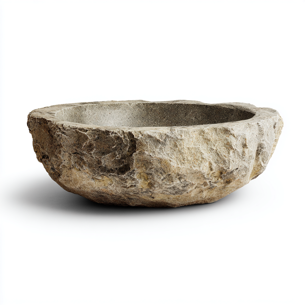 Lavabo en pierre naturelle - pierre - 45x45x15 cm - beige - style rustique-Dwellingosa