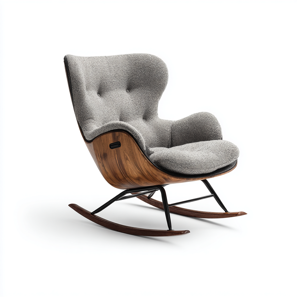 Fauteuil à bascule en tissu gris 80x85x98 - gris - design moderne coque bois-Dwellingosa