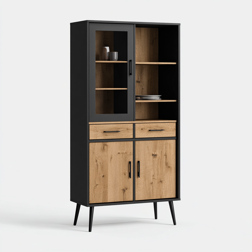 Meuble de rangement de cuisine Bois et métal 85x40x170 cm - noir-brun - style contemporain-Dwellingosa