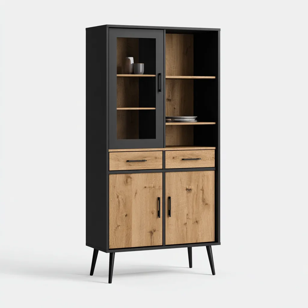 Meuble de rangement de cuisine Bois et métal 85x40x170 cm - noir-brun - style contemporain-Dwellingosa