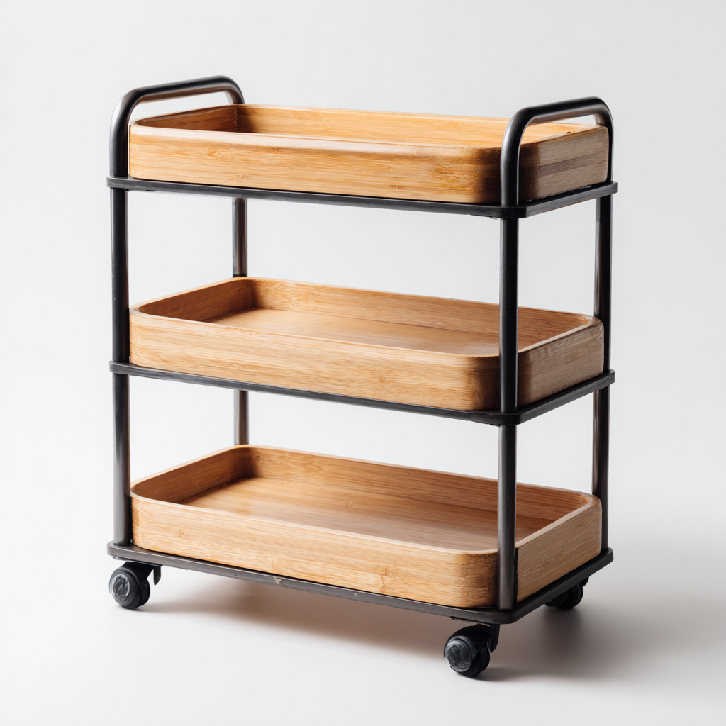 Dessertes et chariots bambou métal 3 niveaux 57x33x82 cm - naturel-noir-Dwellingosa