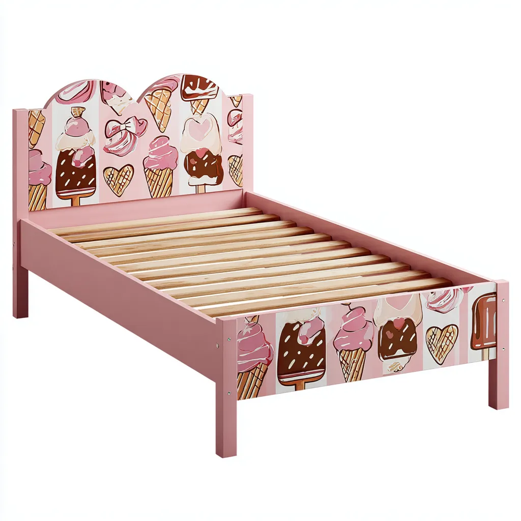 Lit enfant Bois 192x92x85 cm Rose Motif glaces ludiques-Dwellingosa