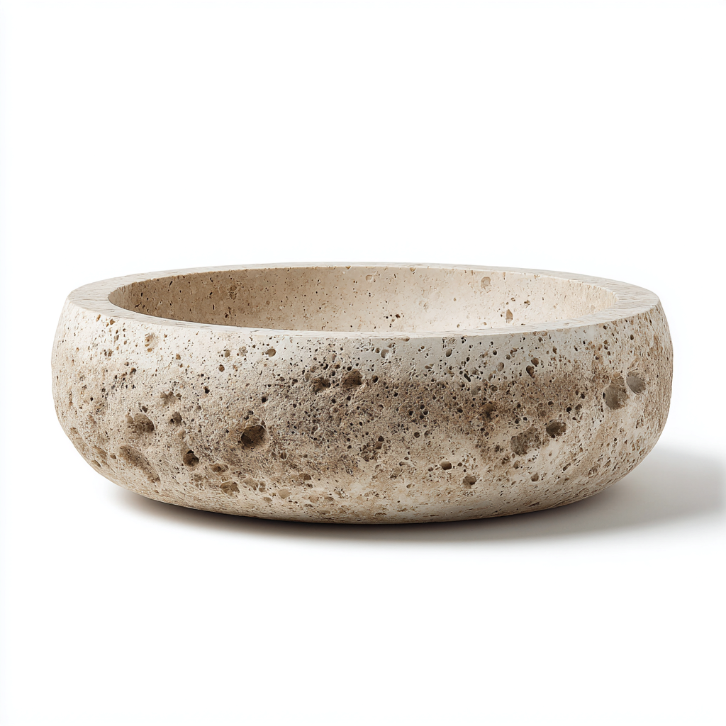 Lavabo en pierre naturelle - pierre - 41x41x14 cm - beige - style rustique-Dwellingosa