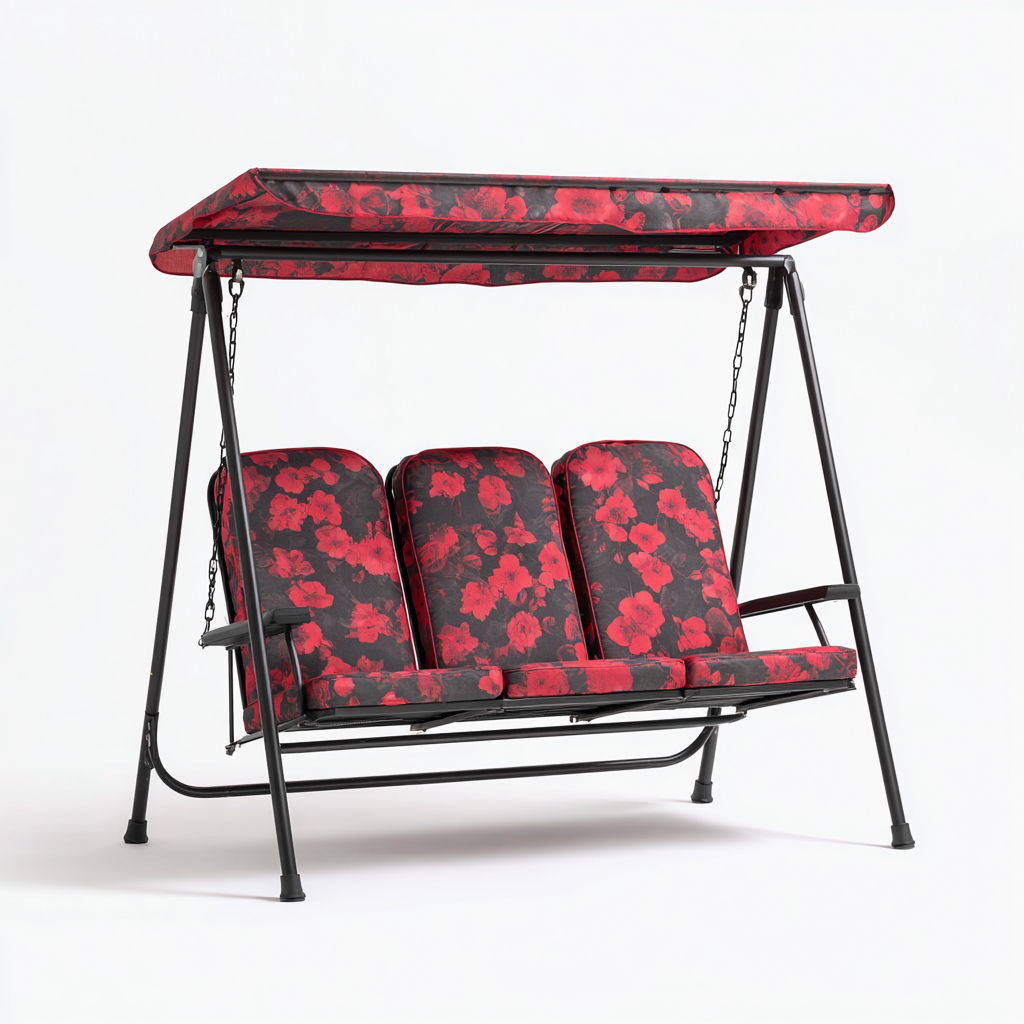 Chaise suspendue métal-tissu 190x122x167 cm - noir-rouge - style fleuri-Dwellingosa