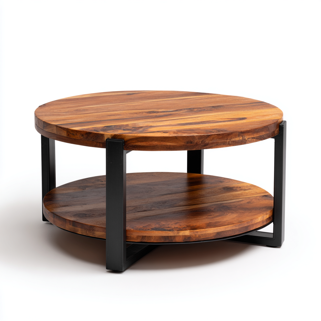 Table basse bois métal 80x80x45 cm - Marron-Noir - Style industriel-Dwellingosa