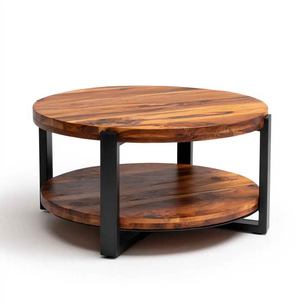 Table basse bois métal 80x80x45 cm - Marron-Noir - Style industriel-Dwellingosa