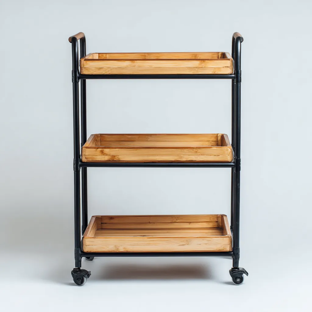 Dessertes et chariots bambou métal 3 niveaux 58x33x82 cm - naturel-noir-Dwellingosa