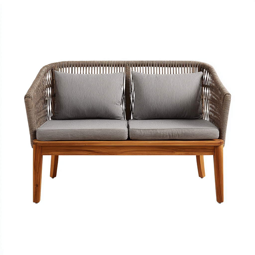 Banc de jardin Bois massif Rotin synthétique 130x65x85 cm Gris-Naturel Style moderne-Dwellingosa