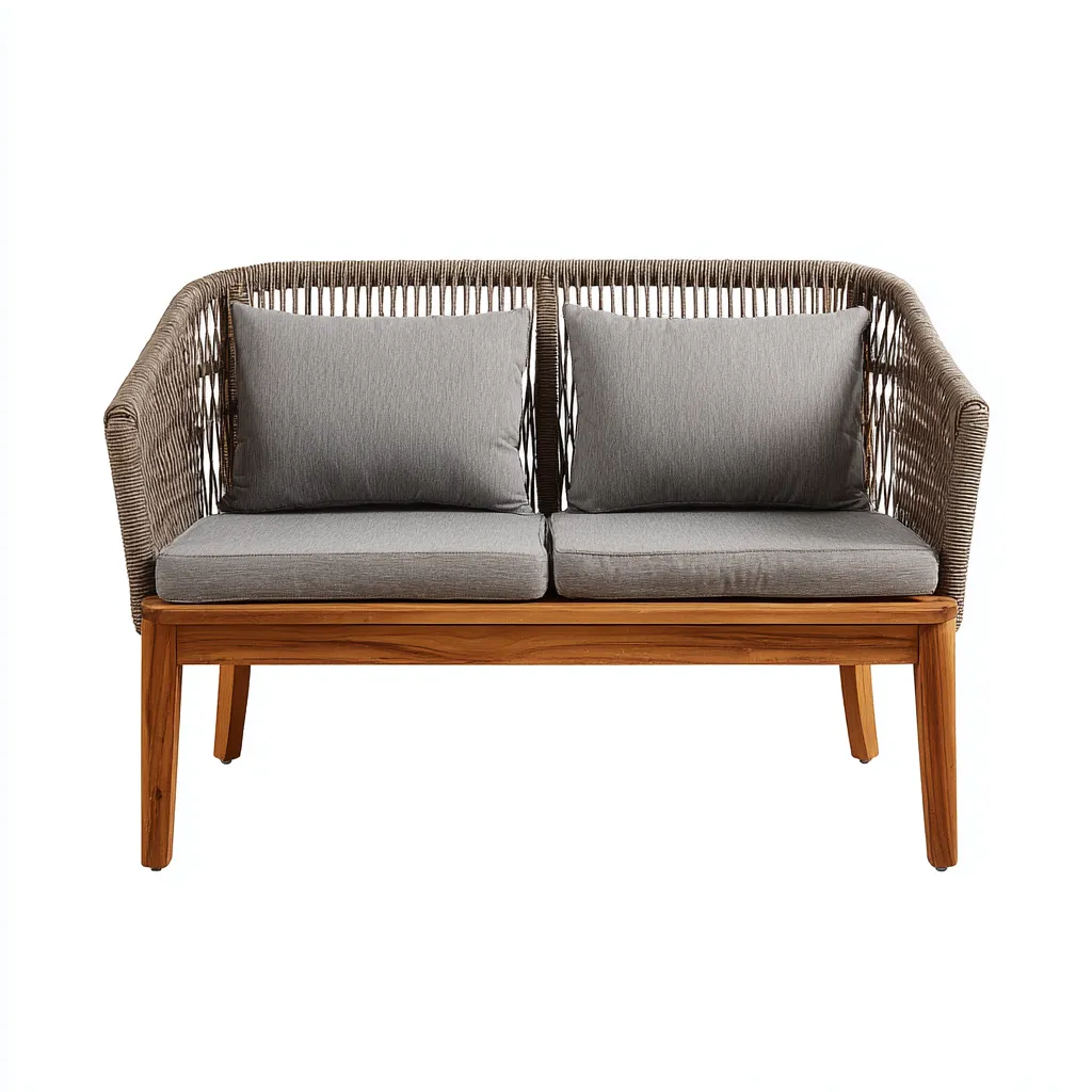 Banc de jardin Bois massif Rotin synthétique 130x65x85 cm Gris-Naturel Style moderne-Dwellingosa