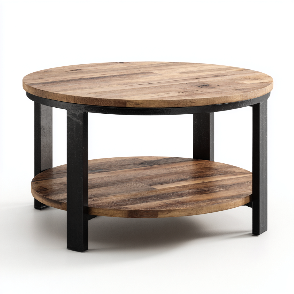 Table basse bois métal 80x80x45 cm - Marron-Noir - Style industriel-Dwellingosa