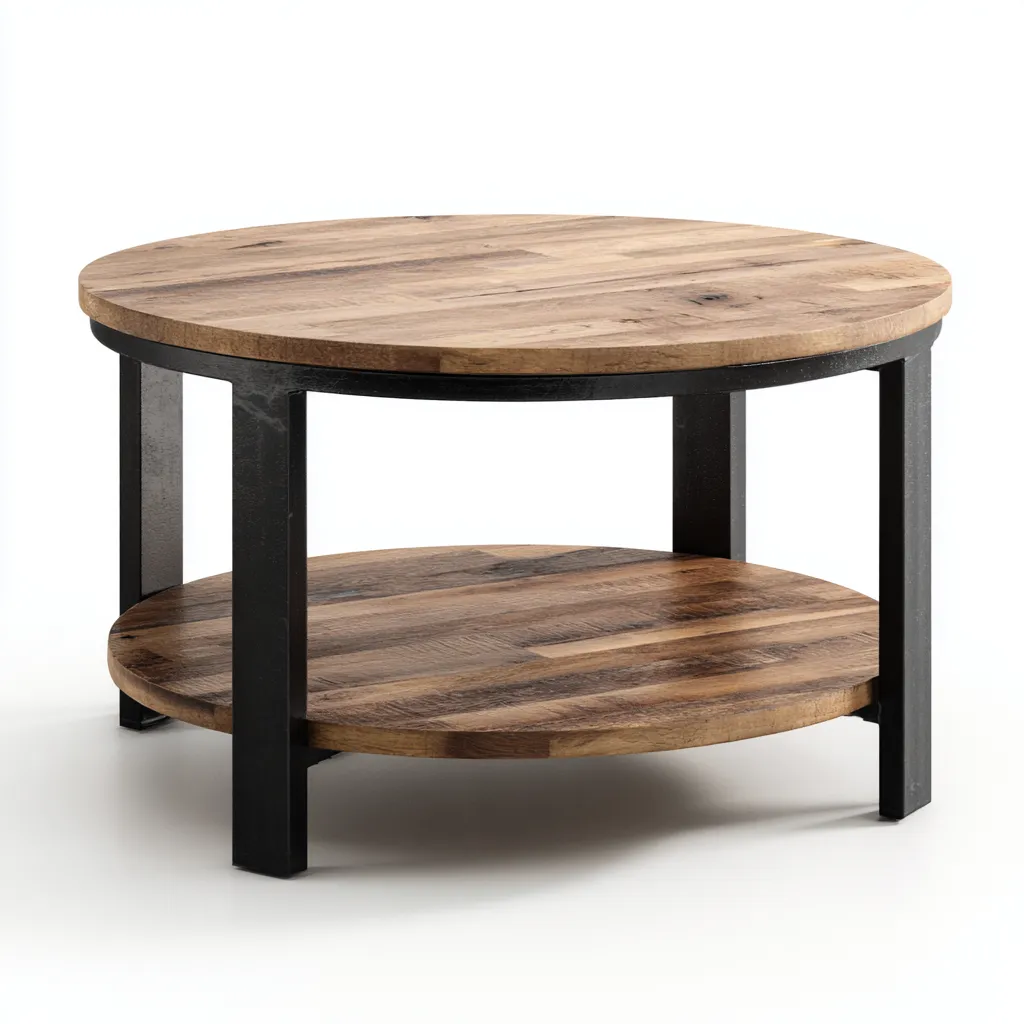 Table basse bois métal 80x80x45 cm - Marron-Noir - Style industriel-Dwellingosa