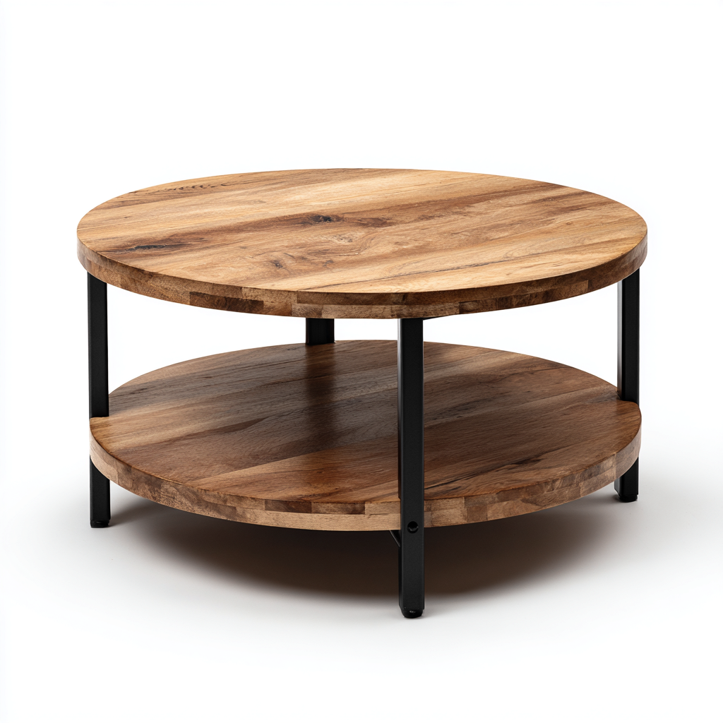 Table basse bois métal 80x80x45 cm - Marron-Noir - Design industriel-Dwellingosa