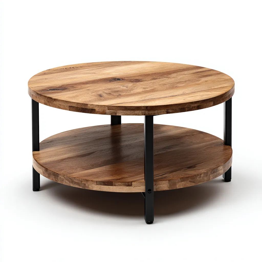 Table basse bois métal 80x80x45 cm - Marron-Noir - Design industriel-Dwellingosa