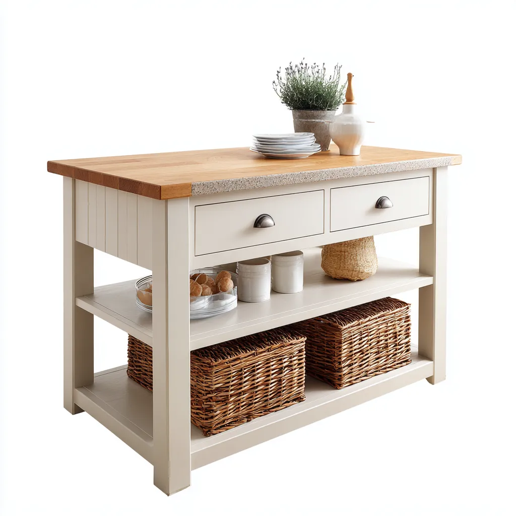 Îlot de cuisine bois 120x60x90 cm - beige-bois - adapté à la cuisine - design moderne-Dwellingosa