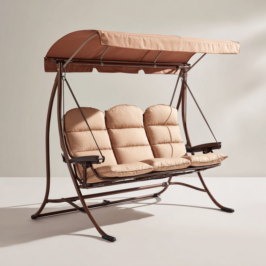 Chaise suspendue métal-tissu 198x132x186 cm - marron-beige - style confort jardin-Dwellingosa