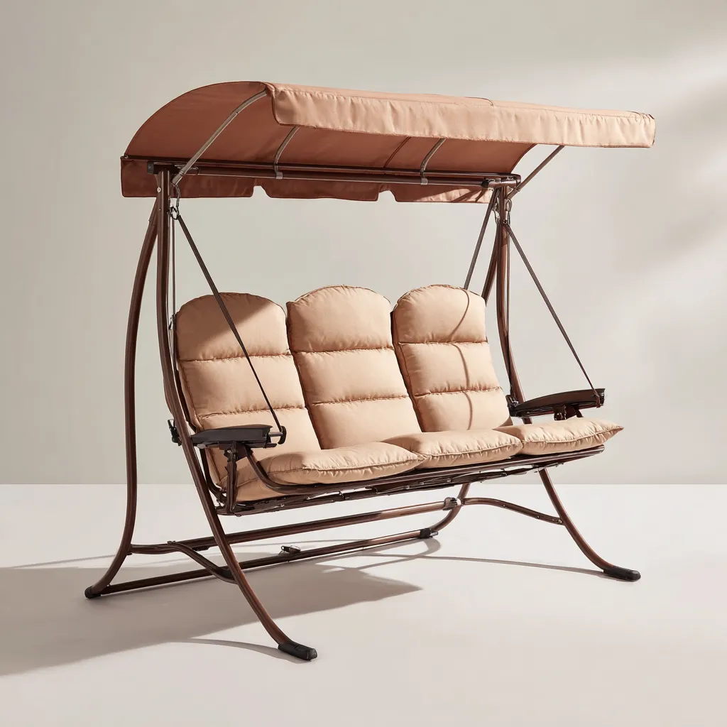 Chaise suspendue métal-tissu 198x132x186 cm - marron-beige - style confort jardin-Dwellingosa