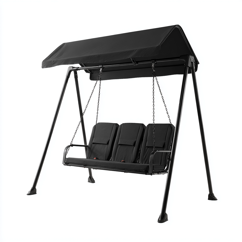 Chaise suspendue métal avec auvent 188x118x164 cm - noir - pour terrasse - style contemporain-Dwellingosa