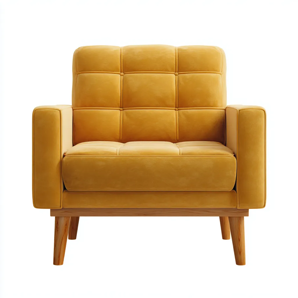 Fauteuil simili cuir jaune 88x80x84 cm - pieds bois - style moderne géométrique-Dwellingosa