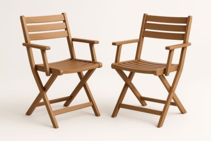 Chaises de jardin en bois pliables avec accoudoirs marron