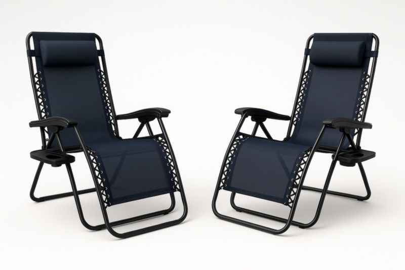 Lot de 2 chaises longues pliantes réglables en acier et textilène bleu marine