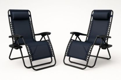 Lot de 2 chaises longues pliantes réglables en acier et textilène bleu marine