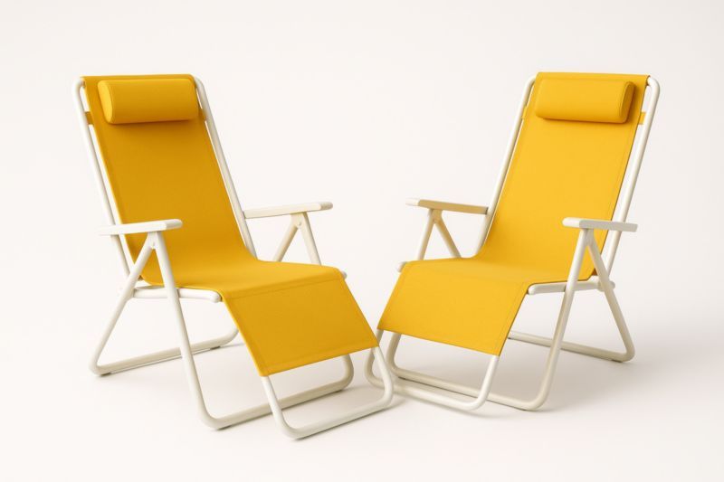 Chaise Longue Pliable en Métal et Tissu Jaune 2 Pièces