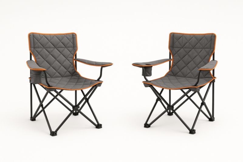 Ensemble de Deux Chaises de Camping en Acier et Polyester Gris avec Bordure Orange