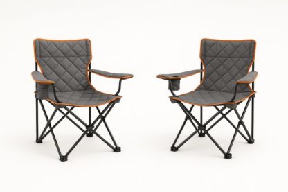 Ensemble de Deux Chaises de Camping en Acier et Polyester Gris avec Bordure Orange