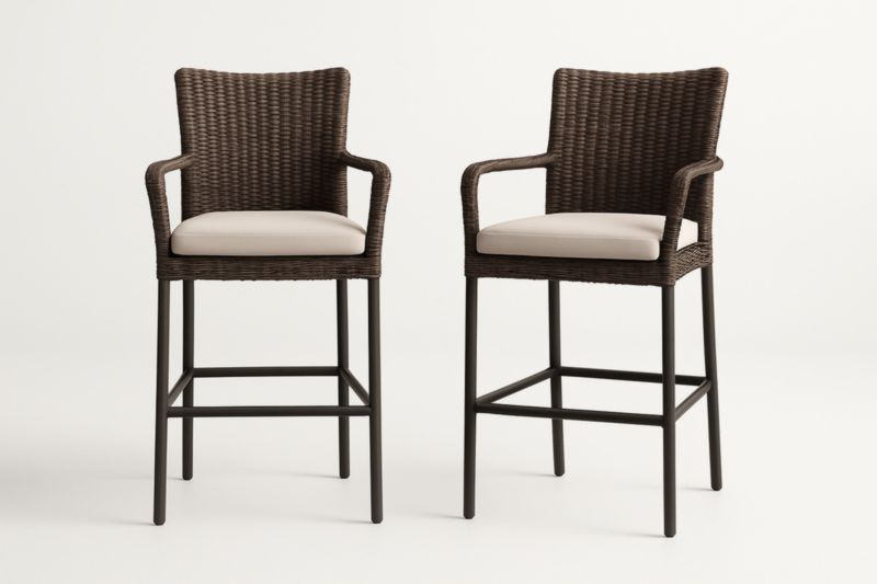 Paire de Tabourets de Bar en Résine Brun avec Coussin Beige