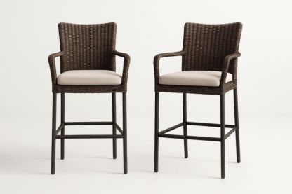 Paire de Tabourets de Bar en Résine Brun avec Coussin Beige