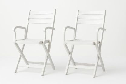 Ensemble de 2 chaises pliantes de jardin en plastique blanc avec accoudoirs