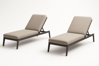 Lot de 2 chaises longues ajustables en aluminium et tissu polyester Beige 200 cm