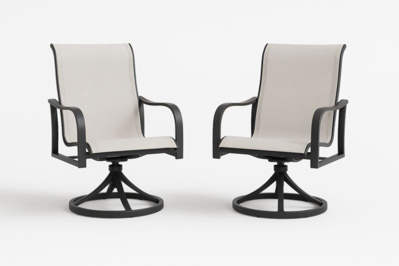 Lot de 2 chaises pivotantes en tissu beige et cadre aluminium