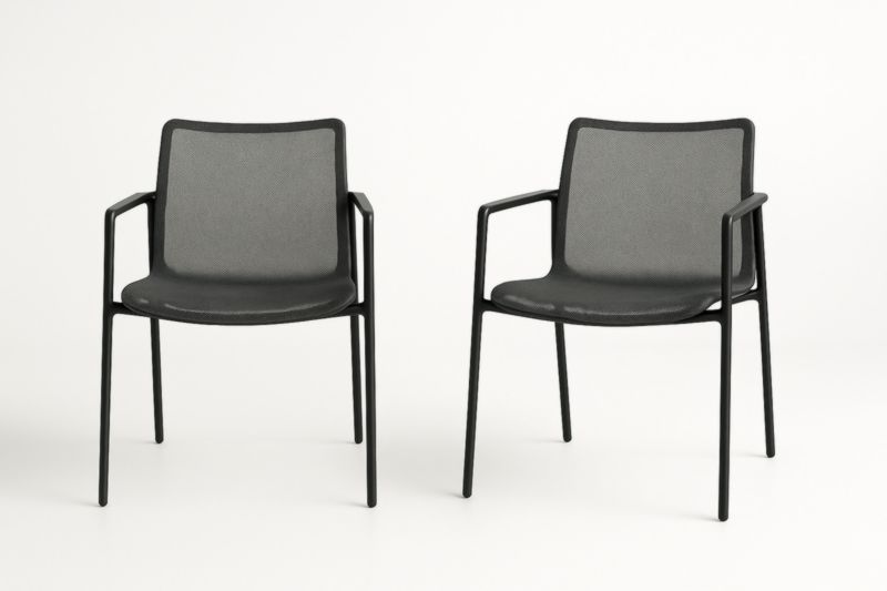 Lot de 2 chaises avec accoudoirs en métal et tissu noir