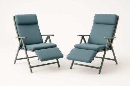 Lot de 2 chaises longues pliantes bleu cadre en aluminium et tissu