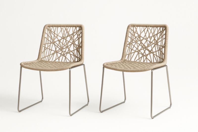 Lot de 2 chaises en corde tressée beige et métal