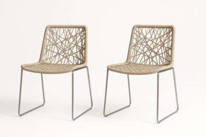 Lot de 2 chaises en corde tressée beige et métal