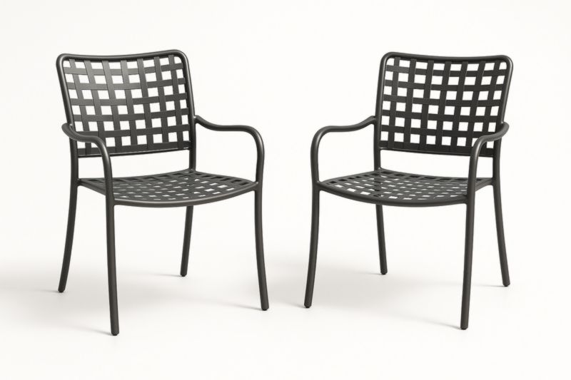 Lot de 2 chaises en métal noir tressé avec finition anti-UV