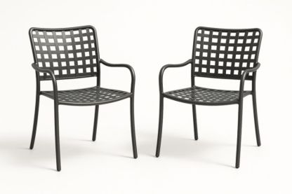 Lot de 2 chaises en métal noir tressé avec finition anti-UV