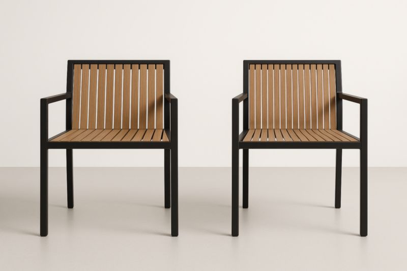 Chaises de jardin en aluminium et bois d'acacia noir et marron, ensemble de 2