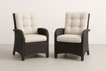 Paire de Fauteuils en Résine Tressée avec Coussins Crème