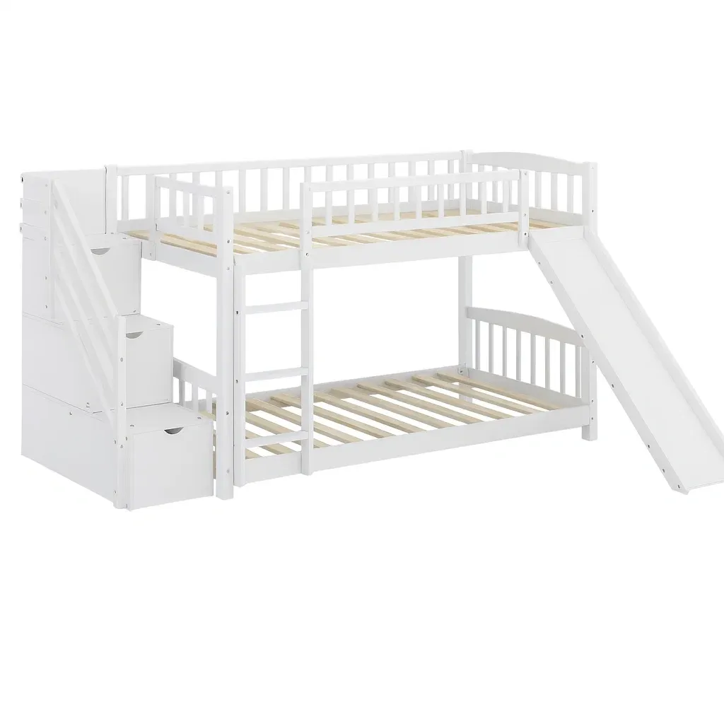 Letto a castello in Legno Bianco con Scaletta e Scivolo