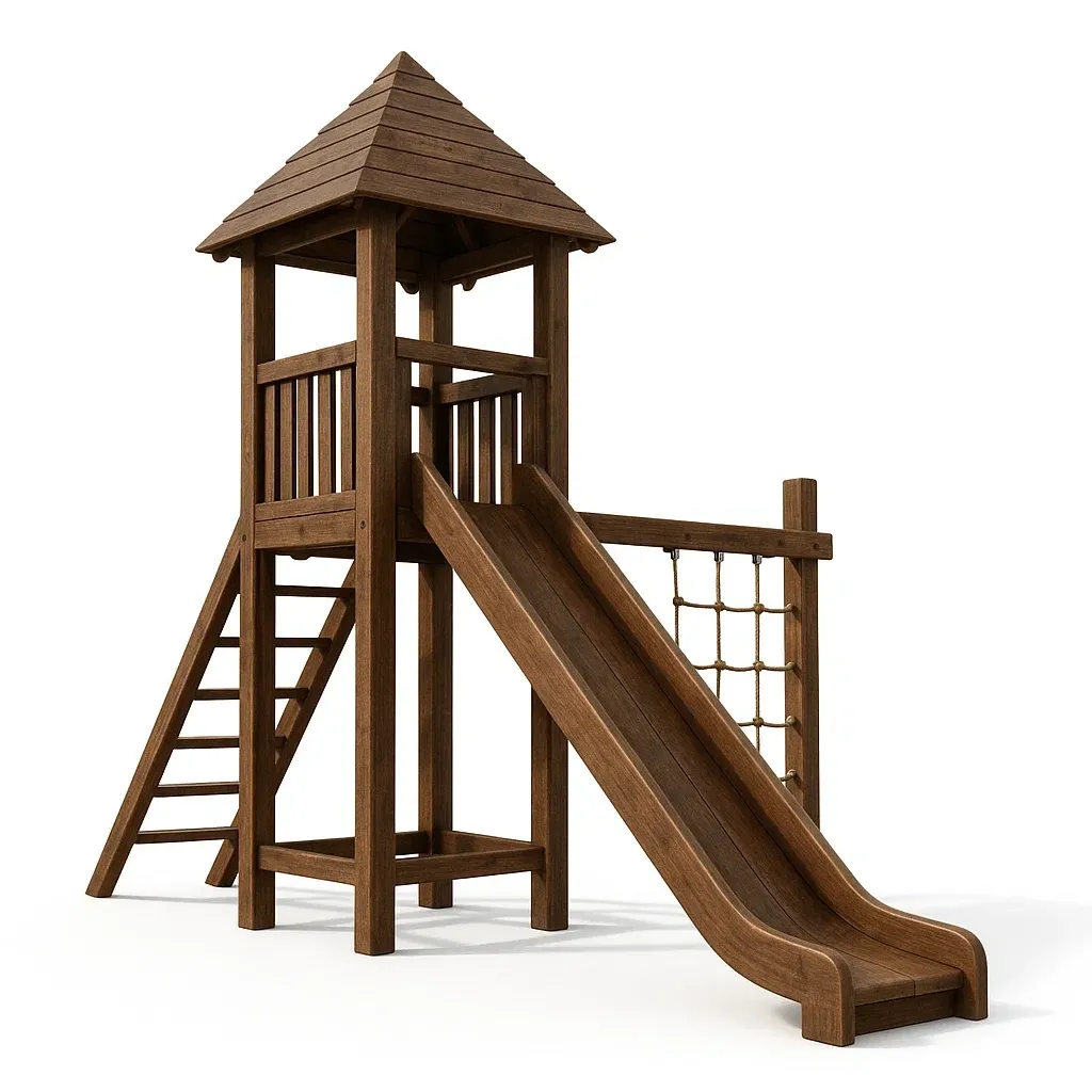 Parco giochi in Legno con Scivolo Integrato Marrone