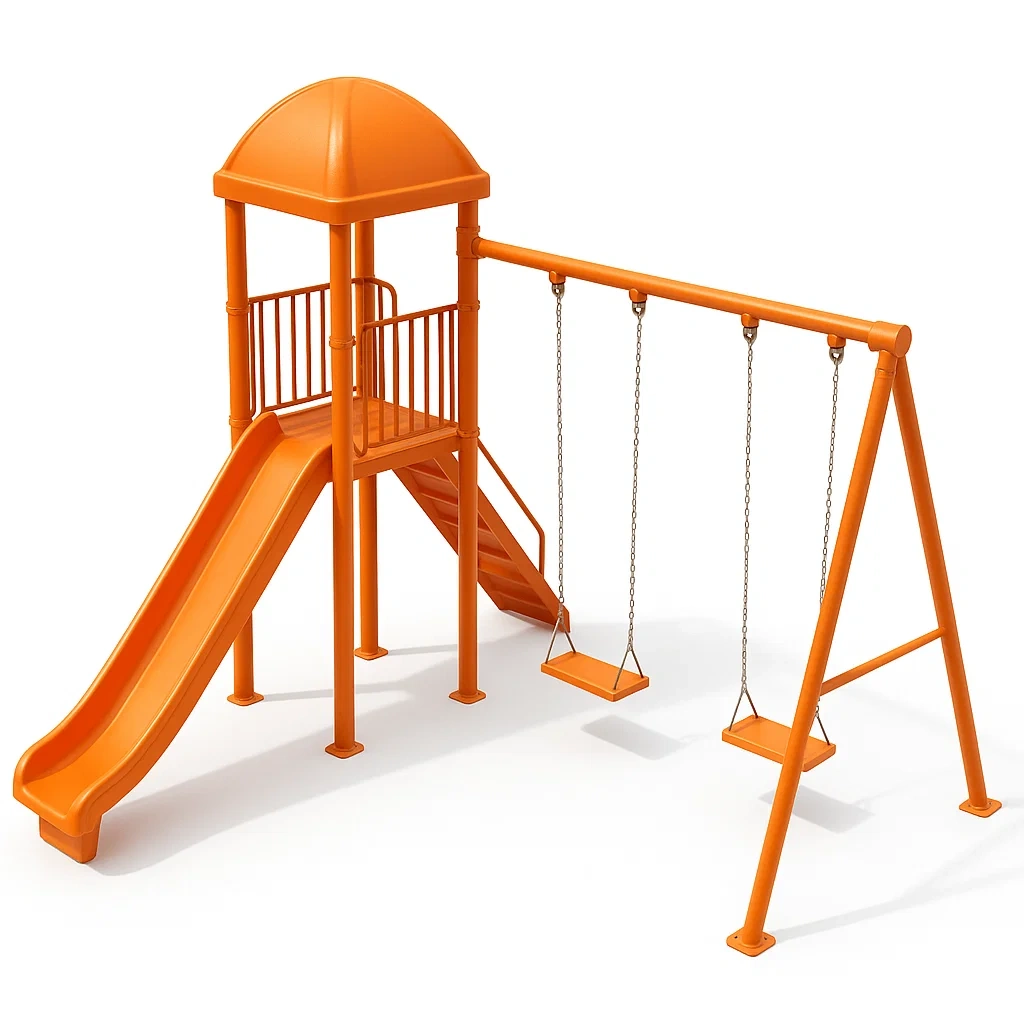Parco giochi per Bambini in Metallo Arancione con Scivolo e Altalene